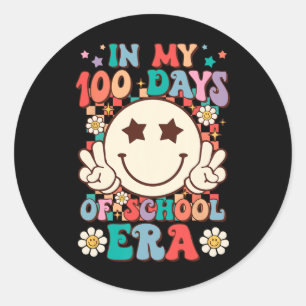 Retro Groovy In My 100 Days Of School Era 100 Days Classic Round Sticker