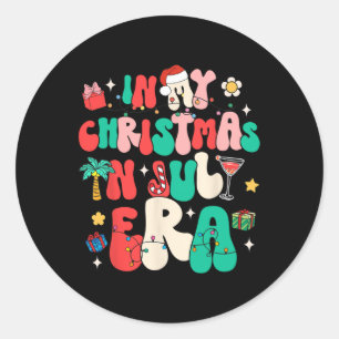 Retro Groovy In My Christmas In July Era Summer Dr Classic Round Sticker