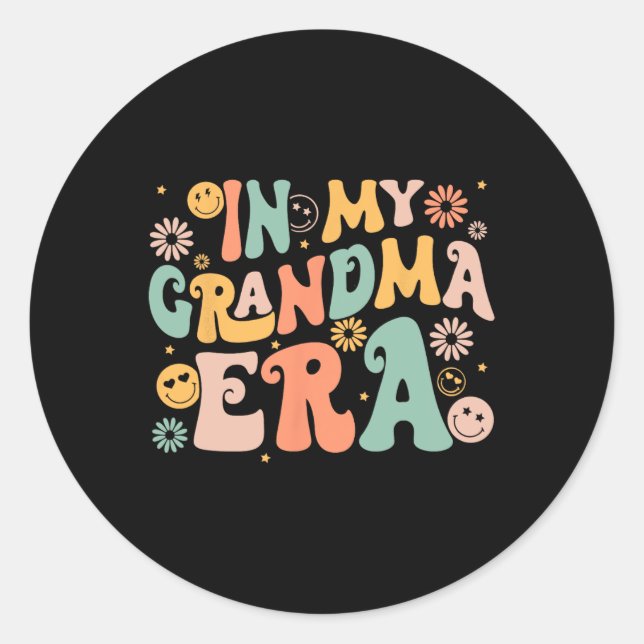 Retro Groovy In My Grandma Era Grandma Mothers Day Classic Round Sticker (Front)