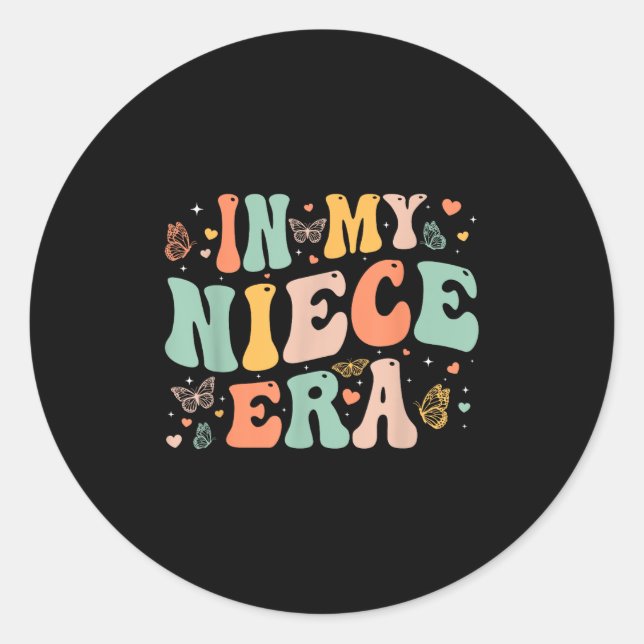 Retro Groovy In My Niece Era Mother's Day Kids Gir Classic Round Sticker (Front)
