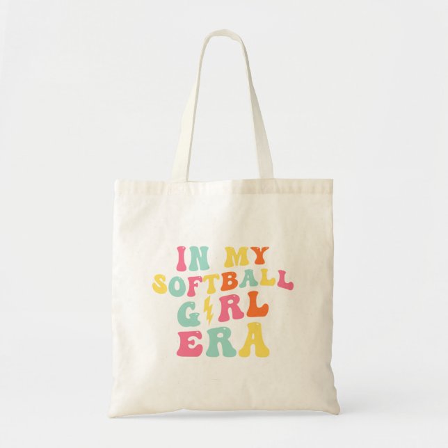 Retro Groovy In My Softball Girl Era Tote Bag (Front)