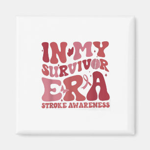 Retro Groovy In My Survivor Era Red Ribbon Stroke Magnet