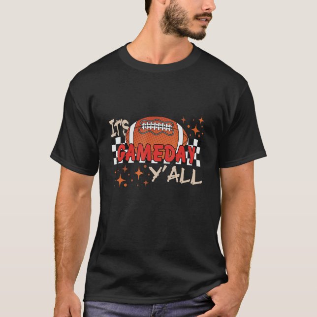 Retro Groovy It's Game Day Y'all Family Mother Foo T-Shirt (Front)