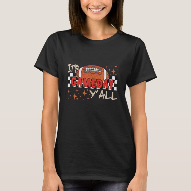 Retro Groovy It's Game Day Y'all Family Mother Foo T-Shirt (Front)
