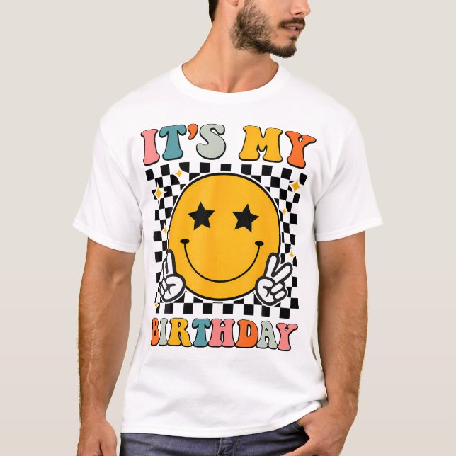 Retro Groovy It'S My Birthday Men Women Boys Girls T-Shirt (Front)