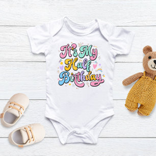 Retro Groovy Its My Half Birthday 6Month Milestone Baby Bodysuit