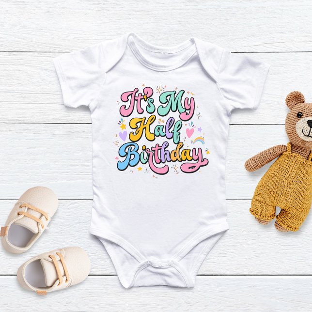 Retro Groovy Its My Half Birthday 6Month Milestone Baby Bodysuit (Creator Uploaded)