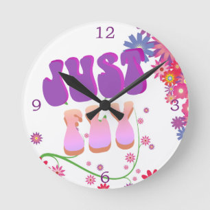 Retro Groovy Just Fly Floral Colourful  Round Clock