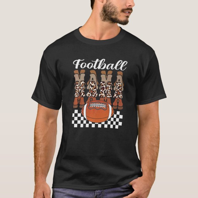 Retro Groovy Leopard Family Football Mama Mother M T-Shirt (Front)