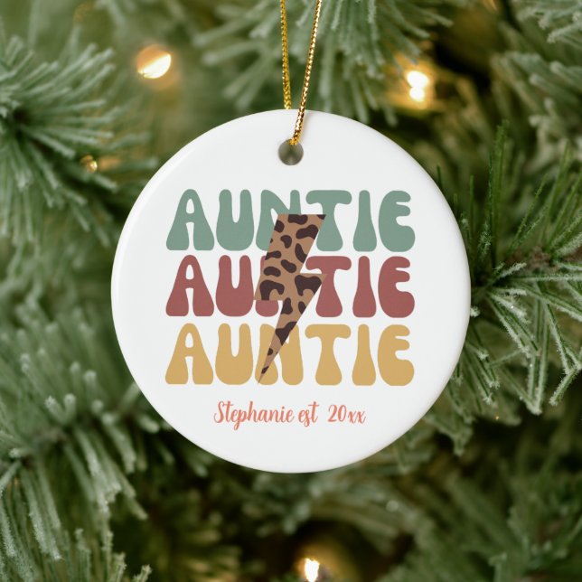Retro groovy  leopard print  auntie  ceramic ornament (Tree)