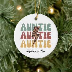 Retro groovy leopard print auntie ceramic ornament