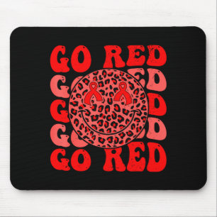 Retro Groovy Leopard Smile Face & Red Ribbons Mouse Pad
