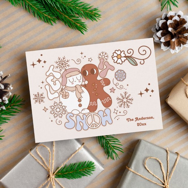 Retro Groovy Let it Snow Christmas Holiday Card (Creator Uploaded)