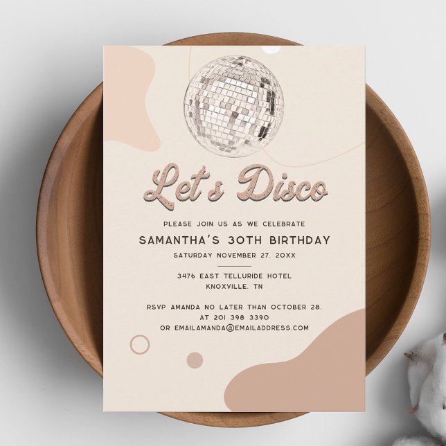 Retro Groovy Lets Disco 30th Birthday Party Invitation (30th Birthday Disco Ball Retro Invitation)