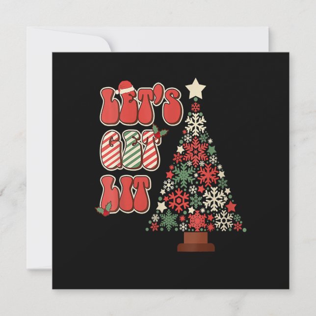Retro Groovy Let's Get Lit Funny Christmas Trees F Invitation (Front)