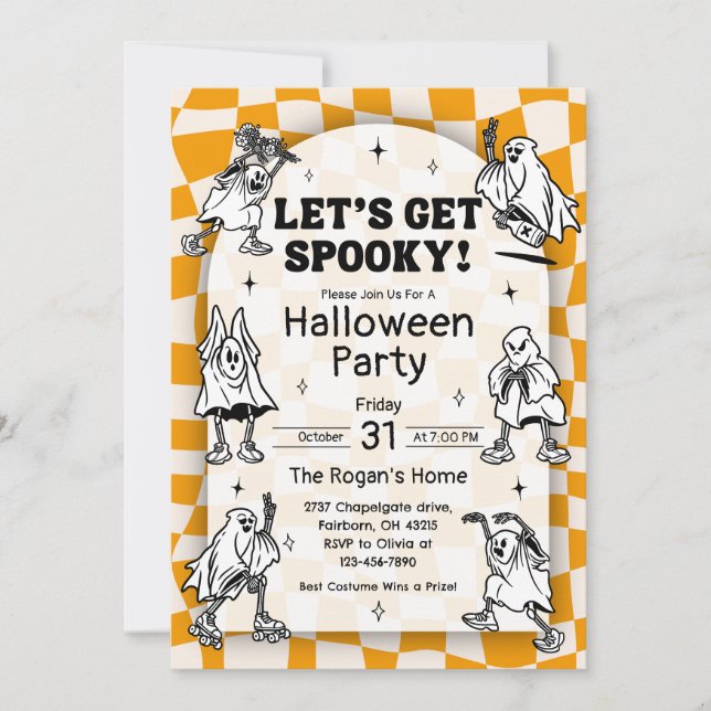 Retro Groovy Let's Get Spooky Halloween Party  Inv Invitation (Front)