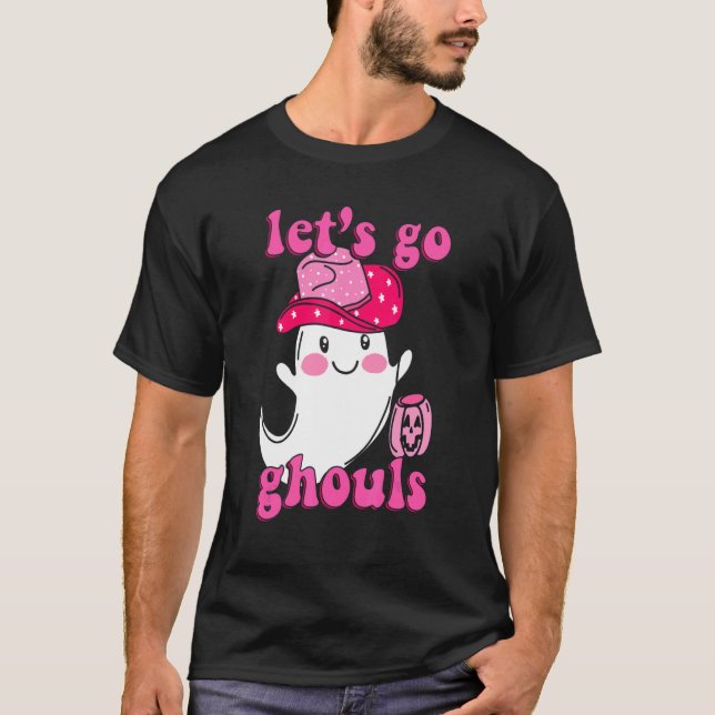 Retro Groovy Let's Go Ghouls Floral Ghost Hippie H T-Shirt (Front)