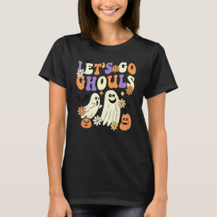 Retro Groovy Let's Go Ghouls Floral Ghost Hippie H T-Shirt