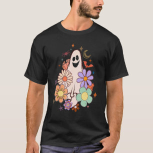 Retro Groovy Let's Go Ghouls Floral Halloween Ghos T-Shirt