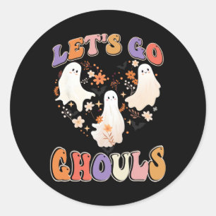 Retro Groovy Let's Go Ghouls Fun Halloween Couples Classic Round Sticker