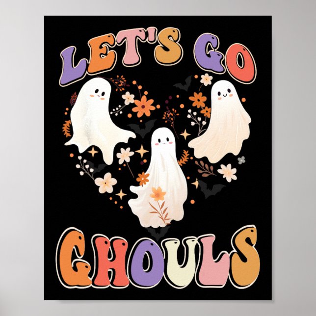 Retro Groovy Let's Go Ghouls Fun Halloween Couples Poster (Front)