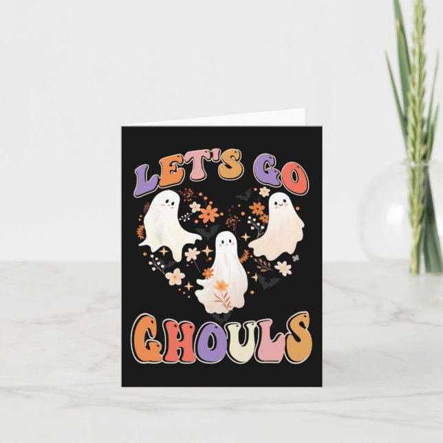Retro Groovy Let's Go Ghouls Funny Halloween Coupl Card (Front)