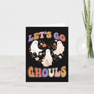 Retro Groovy Let's Go Ghouls Funny Halloween Coupl Card
