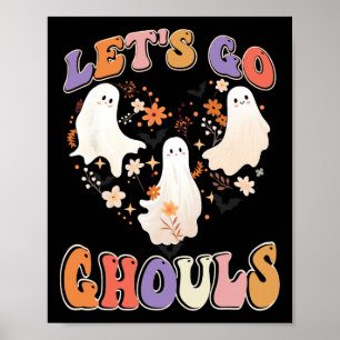 Retro Groovy Let's Go Ghouls Funny Halloween Coupl Poster