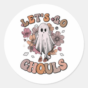 Retro Groovy Let's Go Ghouls Ghost 70s Hippie Hall Classic Round Sticker