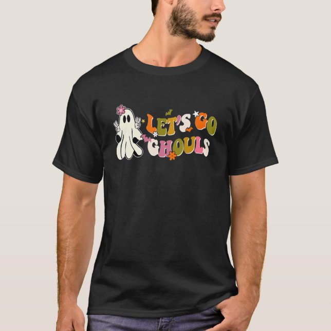 Retro Groovy Let's Go Ghouls Ghost 70s Hippie Hall T-Shirt (Front)
