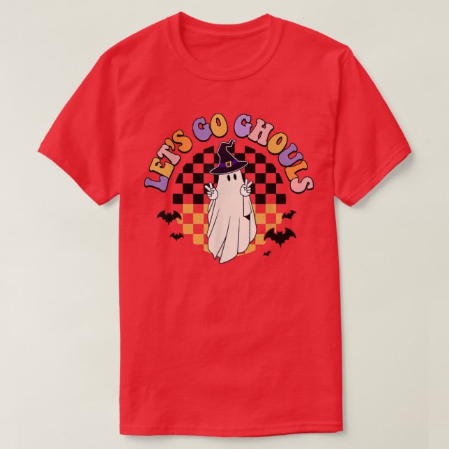 Retro Groovy Let's Go Ghouls Ghost 70s Hippie Hall T-Shirt (Design Front)