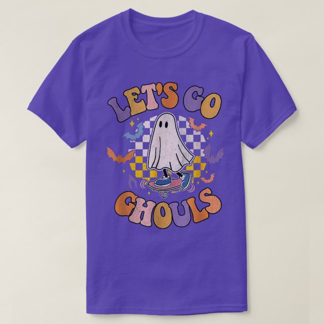 Retro Groovy Lets Go Ghouls Ghost 70s Hippie Hallo T-Shirt (Design Front)