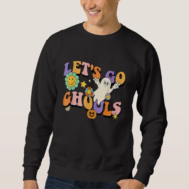 Retro Groovy Let's Go Ghouls Halloween Ghost Boo Sweatshirt (Front)