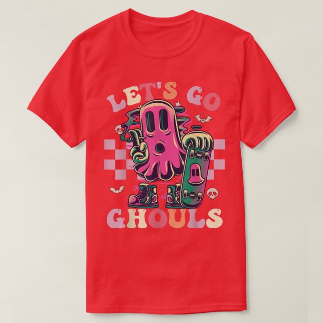 Retro Groovy Let's Go Ghouls Halloween Ghost Costu T-Shirt (Design Front)
