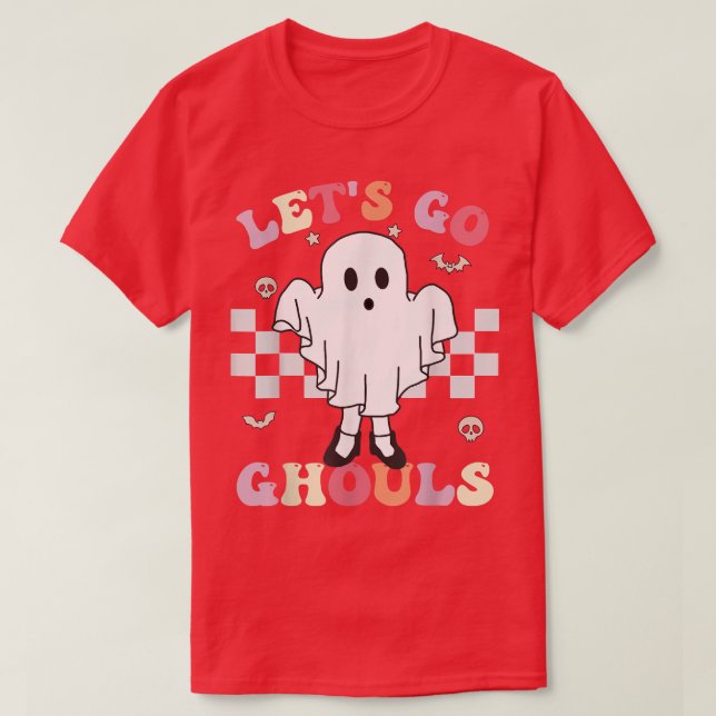Retro Groovy Let's Go Ghouls Halloween Ghost Costu T-Shirt (Design Front)