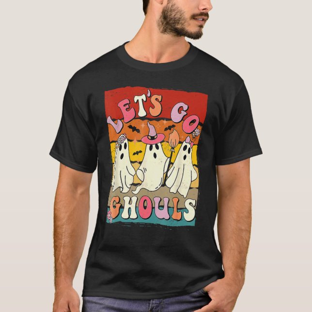 Retro Groovy Let's Go Ghouls Halloween Ghost Outfi T-Shirt (Front)