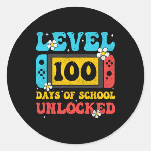 Retro Groovy Level 100 Days Of School Unlocked Gam Classic Round Sticker