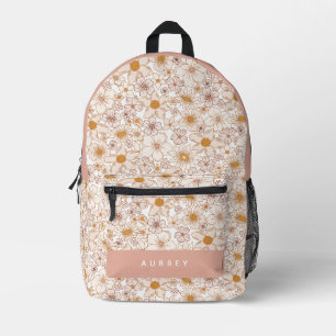 Retro Groovy Light Pink Floral Girl Printed Backpack