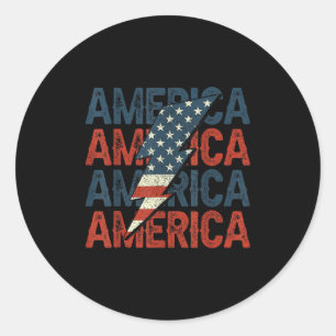 Retro Groovy Lightning Bolt America Happy 4th Of J Classic Round Sticker