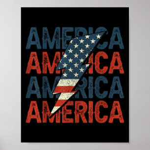 Retro Groovy Lightning Bolt America Happy 4th Of J Poster