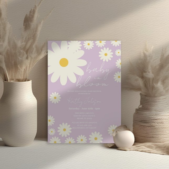 Retro Groovy Lilac Lavender Baby in Bloom Shower  Invitation (Creator Uploaded)