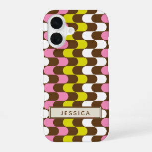 Retro Groovy Lime Pink Brown Abstract Art Custom iPhone 16 Case