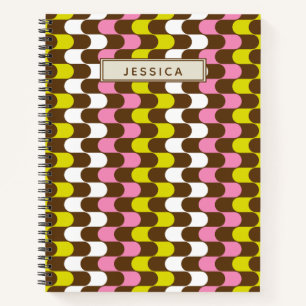 Retro Groovy Lime Pink Brown Abstract Art Custom Notebook