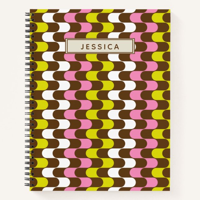 Retro Groovy Lime Pink Brown Abstract Art Custom Notebook (Front)