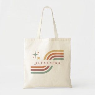 Retro Groovy Lines 70's 80s  Yellow Orange Green Tote Bag