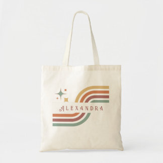 Retro Groovy Lines 70's 80s Yellow Orange Green Tote Bag