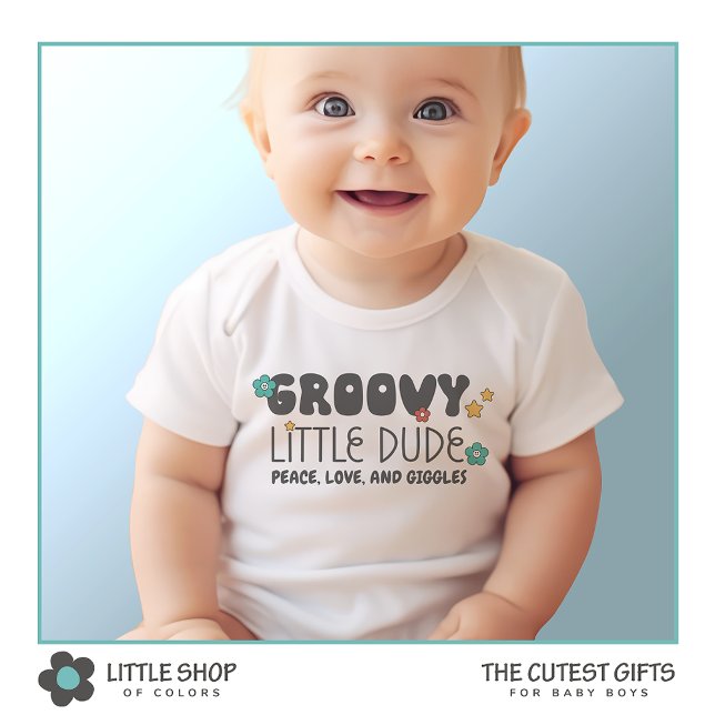 Retro Groovy Little Dude Boy Baby Bodysuit (Creator Uploaded)