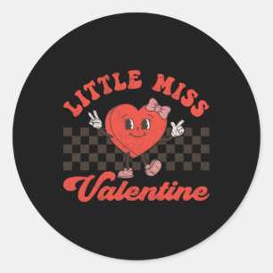 Retro Groovy Little Miss Valentine For Girls Kids Classic Round Sticker