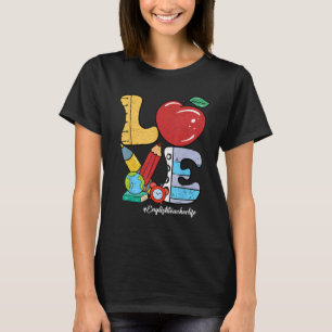 Retro Groovy LOVE Apple Pencil English Teacher Lif T-Shirt