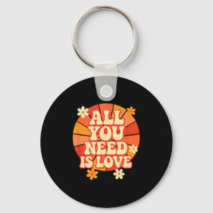 Retro Groovy Love Is All Around 70s Vintage Valent Key Ring